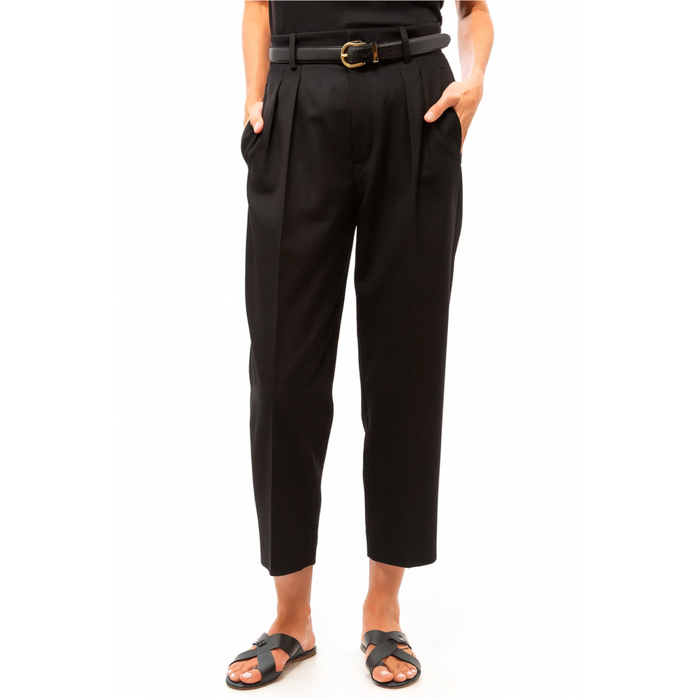 Nili Lotan Etienne Pleated 100% Virgin Wool Pants $575 Straight Leg Crop NWT 6